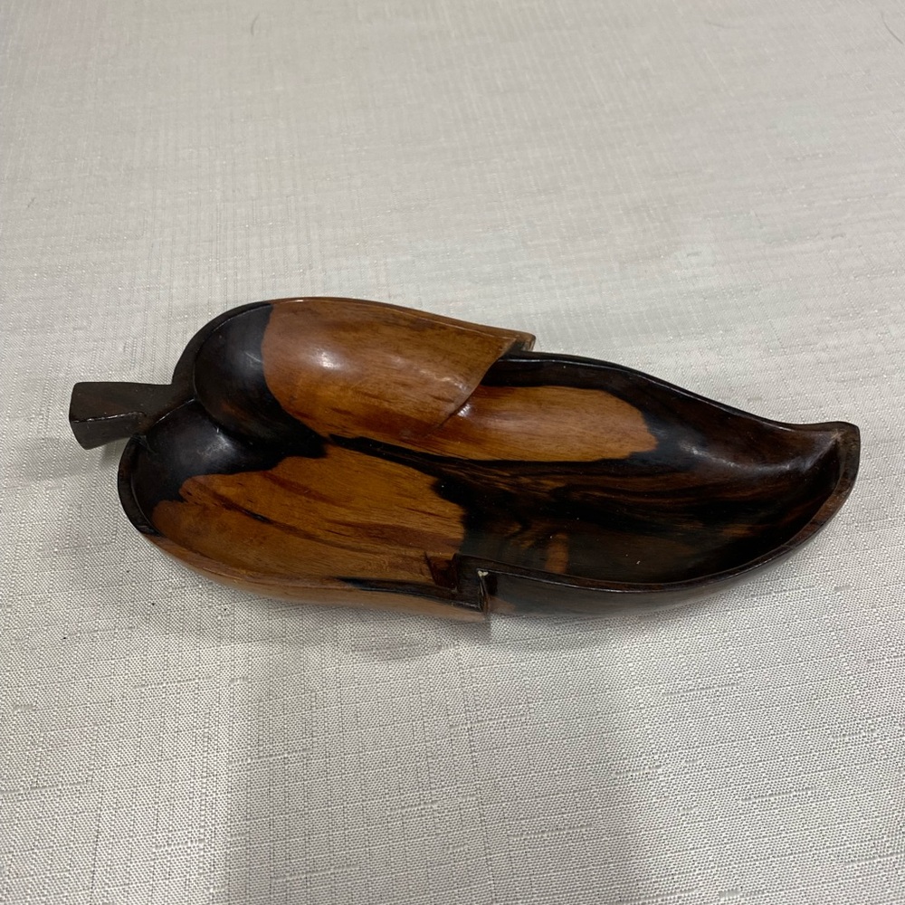 Vintage Wooden Leaf Serving Bowl